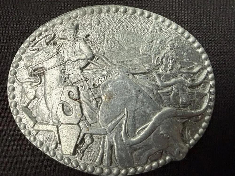 Vtg Zee Series Award Design Medals Belt Buckle Cowboy Cattle Drive S Noble OK
